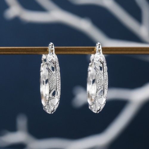 Fashion Hoop Earrings 925 Silver For Women Anniversary Jewelry - Picture 4 of 19