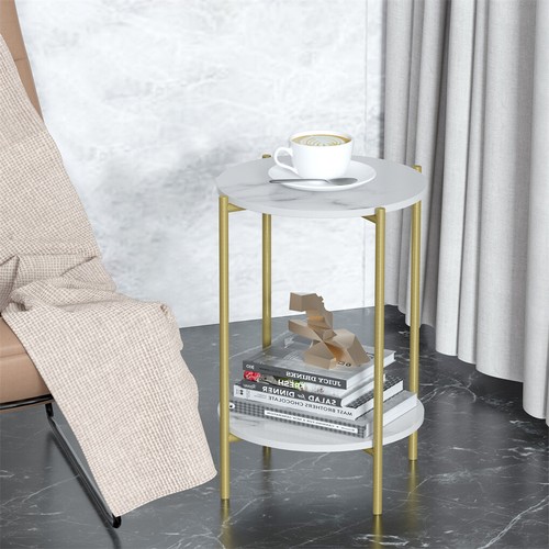 Marble Round Coffee Table Small Side Tables Office Living Room Bedroom Furniture - Picture 11 of 25