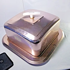 West Bend Square Rose Aluminum Cake Carrier & Lid MCM Original 1950's Picnic 14"