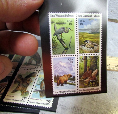 Vintage USA stamp Mint block of 4, Coral Reefs 15c Owls 15c, & Save Habitats 18c - Picture 4 of 4
