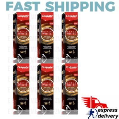 6X Colgate Optic White For Coffee, Tea & Tobacco Users Toothpaste, 75ml
