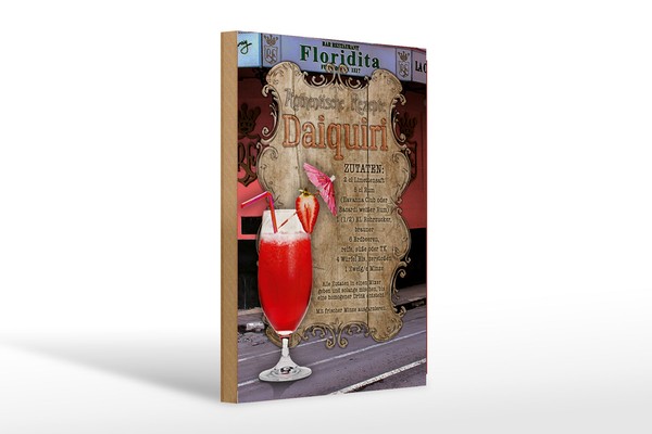 Holzschild Rezept 20X30Cm Daiquiri Zutaten Limettensaft Deko Schild Wooden Sign-image
