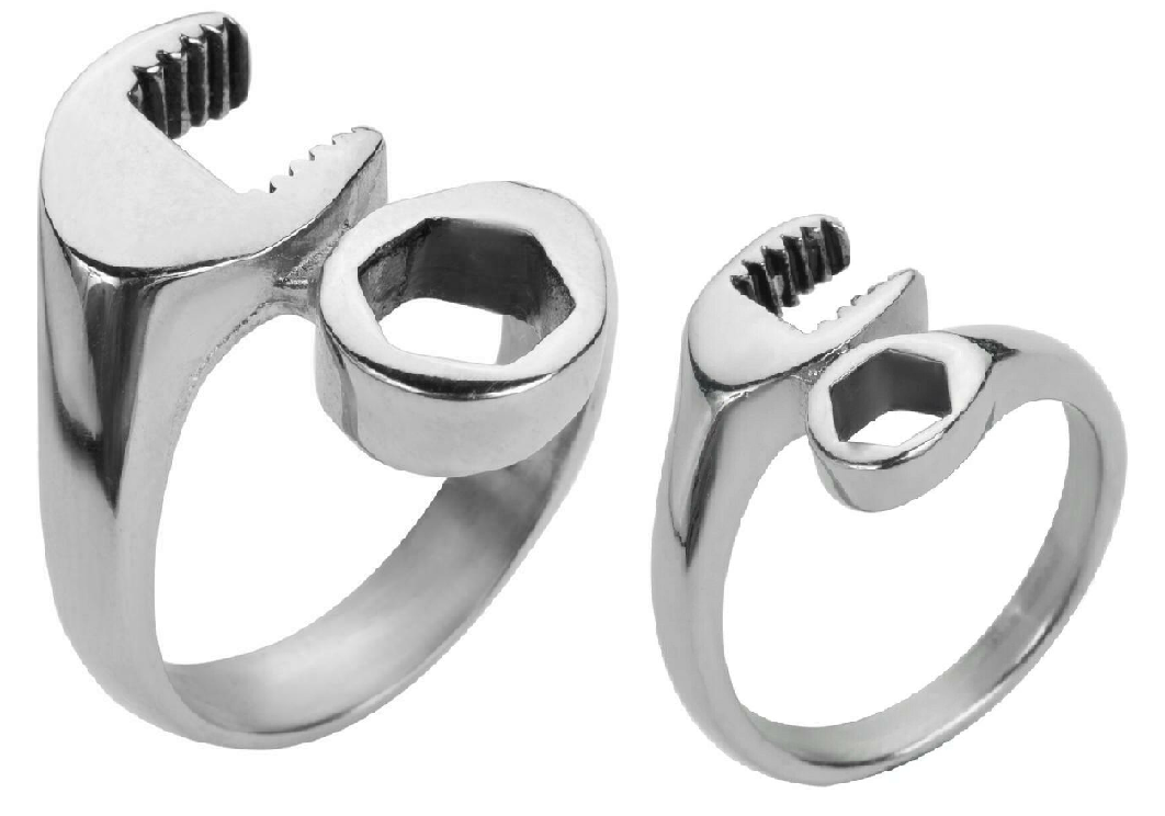 Men's and Women's Wrench Ring Wedding Band Set Stainless Steel