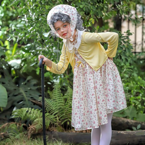 Old Lady Costume for Kids 100th Day of School Girls Dress up Granny 4-6yrs Girl