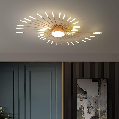 Moderne LED Deckenleuchte, 42+1 Köpfe Semi Unterputz Gold Kronleuchter Decke