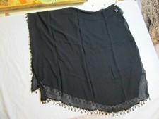 NWT Ladies Black Sheer Shawl Scarf Wrap Jet Beads 1 1/2" Fringe Evening 72 x 40