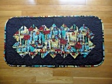 HANDMADE PATCHWORK QUILTED TABLE RUNNER Celebration Wine Bottles Flowers 38x19