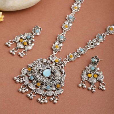 Afghani Bollywood Style Indian Designer Silver Oxidized -Boho Jewelry Necklace