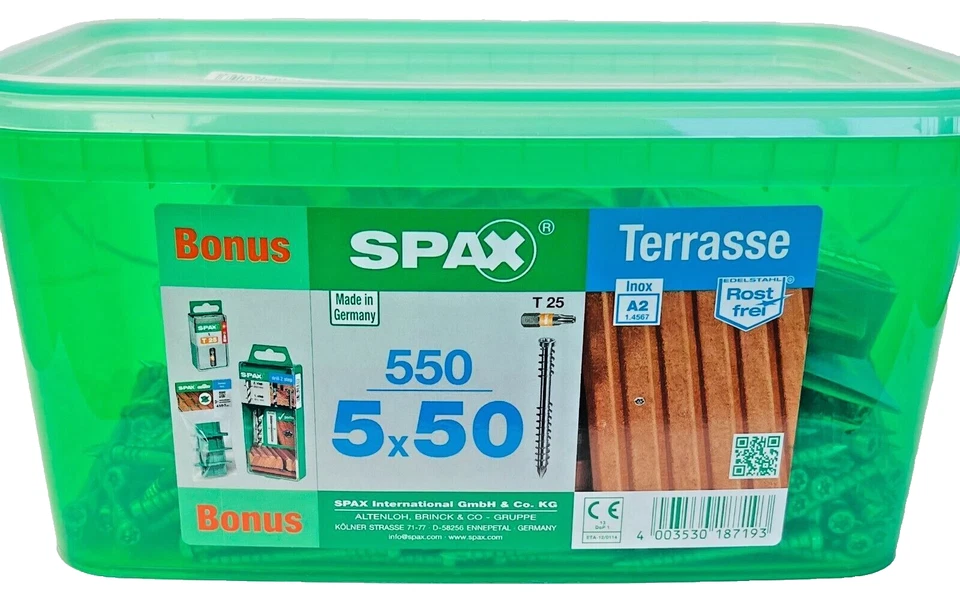 SPAX Terrasenschaube Bonus Set 5x 50mm Fixiergewinde Zylinderkopf T25 VPE 550 St - Bild 3 von 3