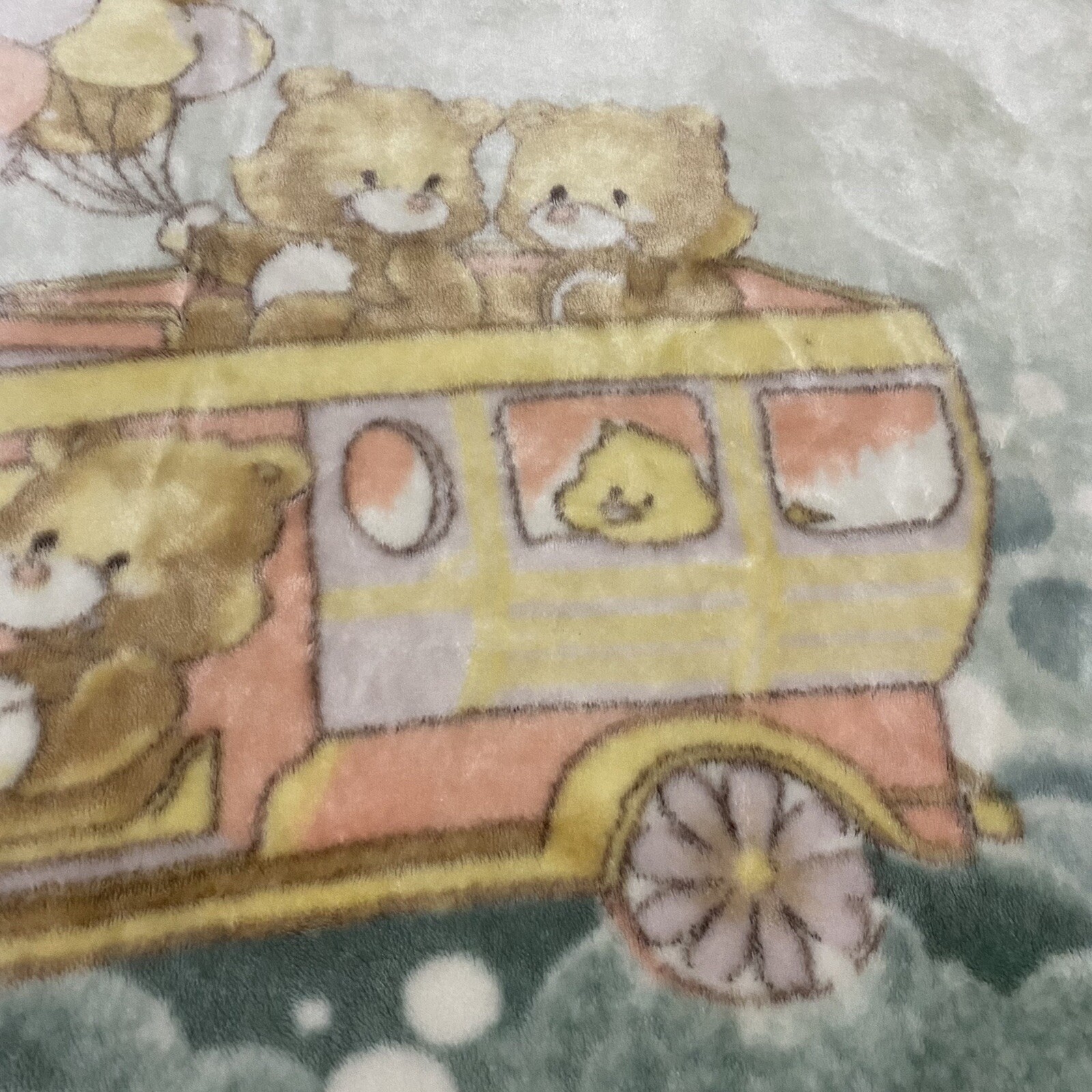 Vintage (Biederlack?) Fleece Throw Blanket Bears Riding Bus & Holding Balloons eBay