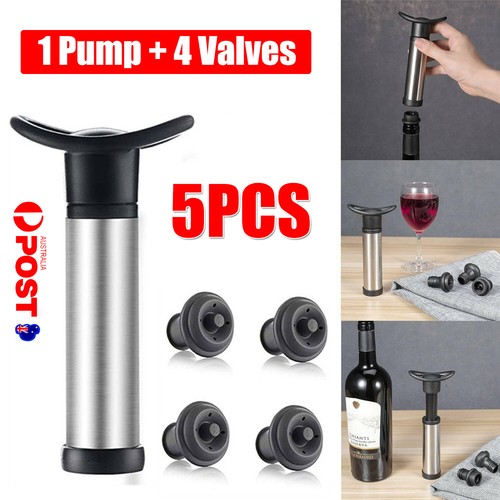 Wine Saver Vacuum Pump Sealer Preserver Set with 4 Valves Air Bottle Stoppers - Picture 11 of 12