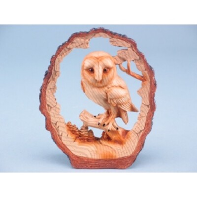 Holzoptik Eule im Baumstammrahmen Ornament Figur Wohndeko Wildtiere Vogel 17 cm