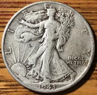 1943 S Walking Liberty Silver Half Dollar-Very Fine Quality Coin - FREE SHIPPING