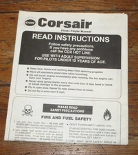 Vintage Cox Corsair Model Airplane Pilots Flight Manual