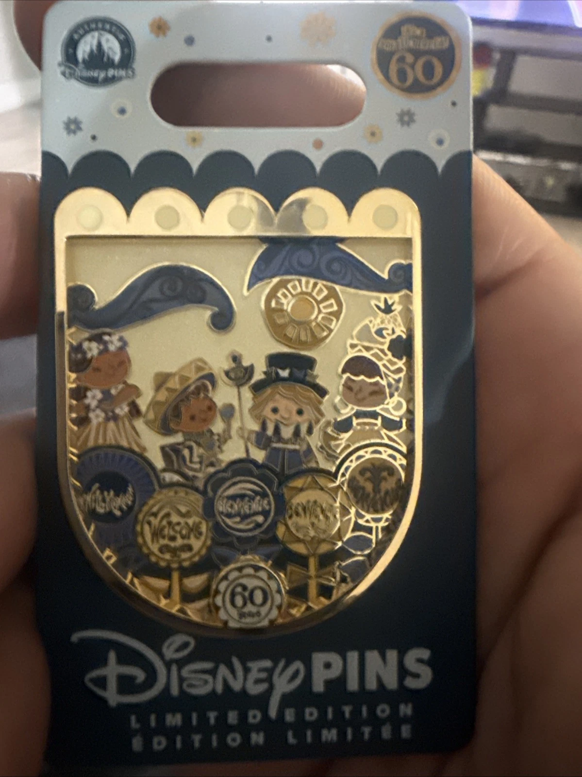 2026 It's A Small World 60th Anniversary Hello Signs Shield LE 3000 Disney Pin