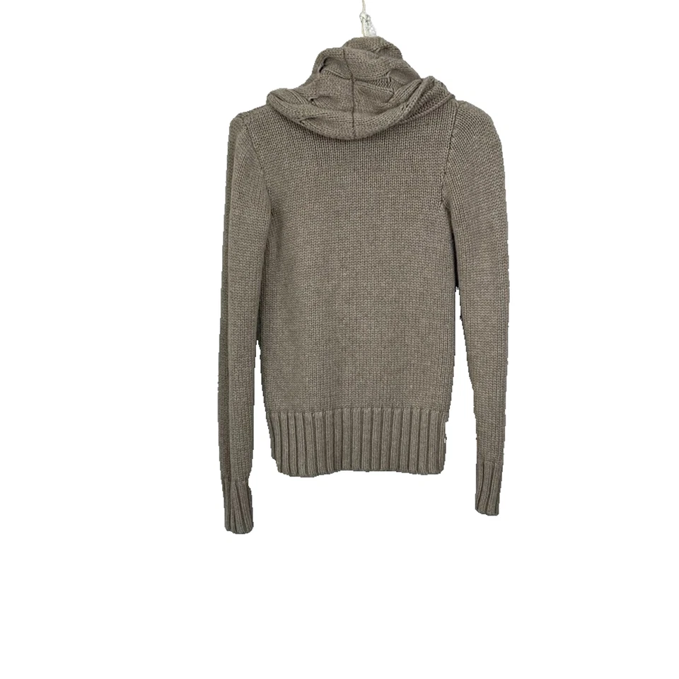 Suéter Aqua Mujer Talla S Marrón Claro Capucha Cuello Lana Alpaca Cachemira Cable Tejido Foto 2 de 4
