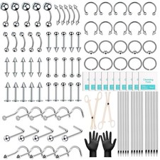 Septum Piercing Tool Kit with Jewelry Set Silver Professional Body Piercing