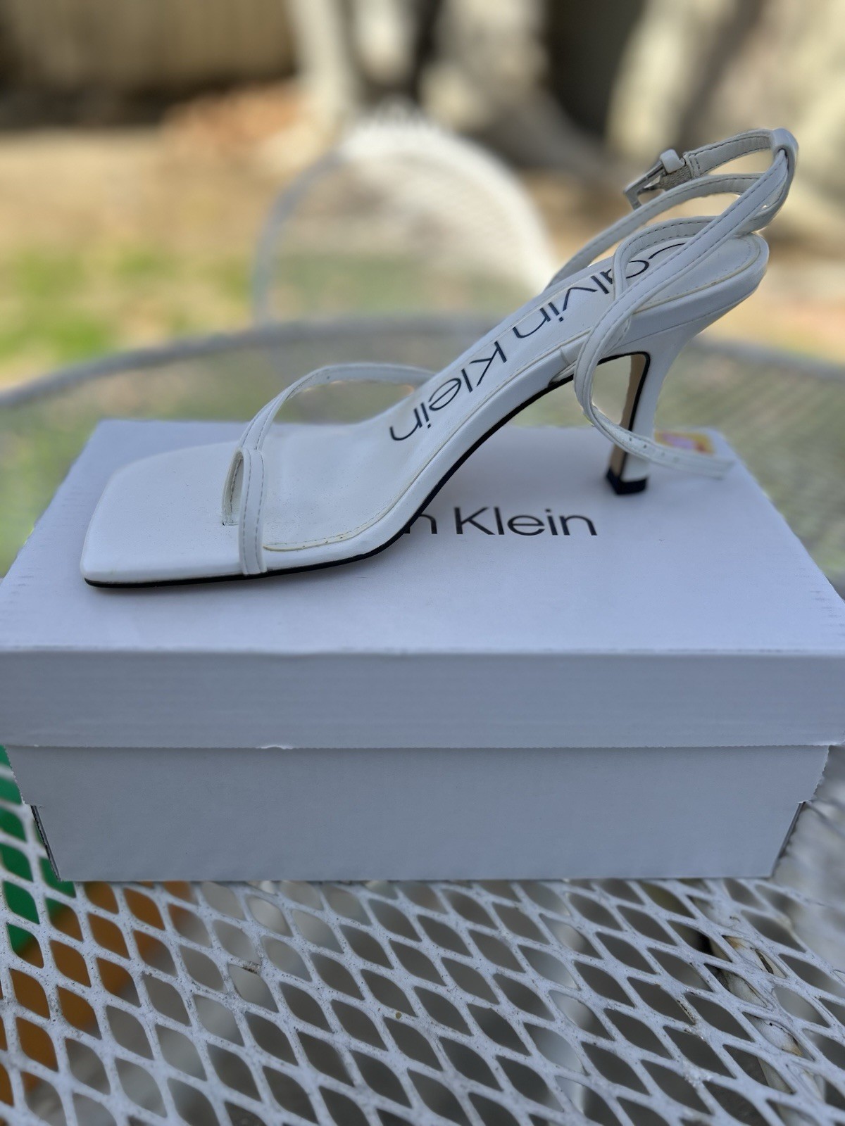 Calvin Klein White Strappy Stiletto Heels Ankle Strap Buckle Square Toe Women thumbnail 2
