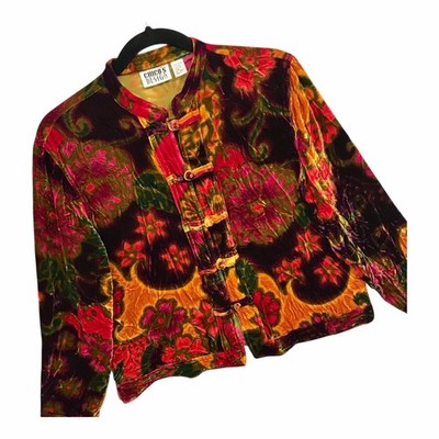 VTG Y2K Chico s Velvet Floral Top Mandarin Collar Fairy Whimsigoth Boho Sz M