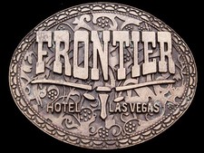II15126 VINTAGE 1970s  FRONTIER HOTEL - LAS VEGAS  LONGHORN LOGO OVAL BUCKLE
