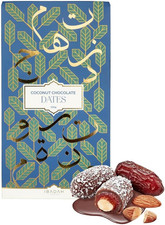 Coconut Chocolate Coated Dates, with Almond Nut Fillings, Gold Foil Gift Box for