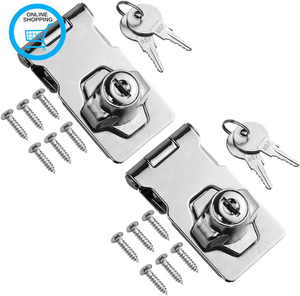 2PCS 2.5"" Locking Hasp with Keys Shed Locks Heavy Duty Hasp Locks Latches for Do
