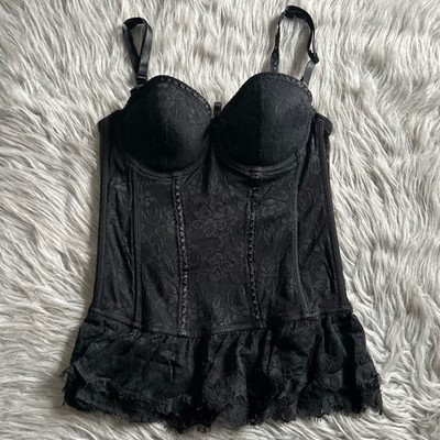 Baci Lingerie Corset Top Womens Size Medium 4-6 Black Floral Lace Lightly Lined