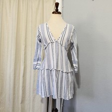 Blue Island Mujer Boho Natación Cubre Azul/Blanco/Rayas Manga Larga Campana Talla S