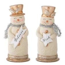 K & K Interiors - Snowmen with Silver Tinsel Collar & Sign - 56010B