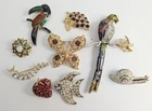 Vtg Mod Rhinestone Enamel Animal Critter Bird Fruit Brooch Lot Costume Jewelry