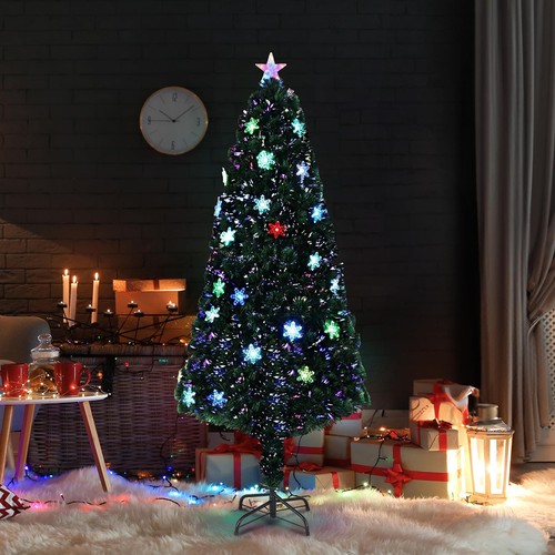6ft Pre-lit Fiber Optic Artificial Christmas Tree w/Multicolor LED Lights, Sn... - Picture 2 of 7