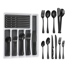 53PCS Black Silverware Set for 8 with Cutlery Drawer Organizer, Stainless Ste...