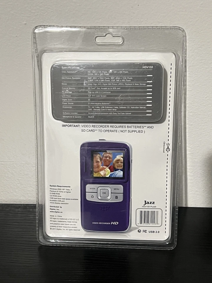 Jazz 5MP 1.8” hi-Definition video recorder With Camera - Jazz HDV155 purple  New - Image 2 of 3