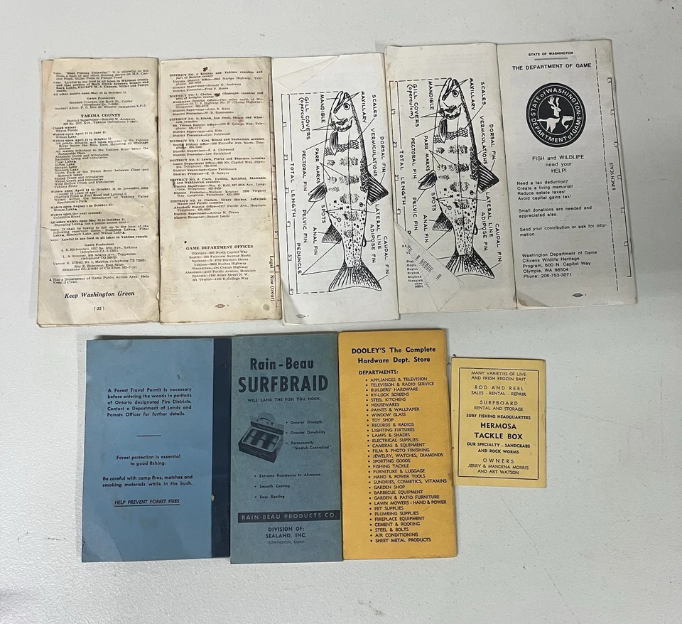 Límites de captura de pesca más antiguos, tablas de mareas, mapas de pesca, licencia de pesca 1953-1982 Foto 3 de 4