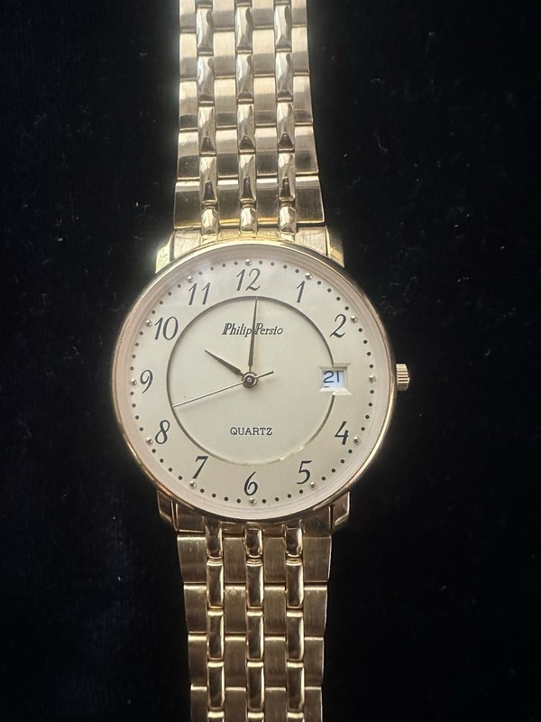 Philip Persio Formal Gold Tone Quartz Analog Men’s Watch New Battery