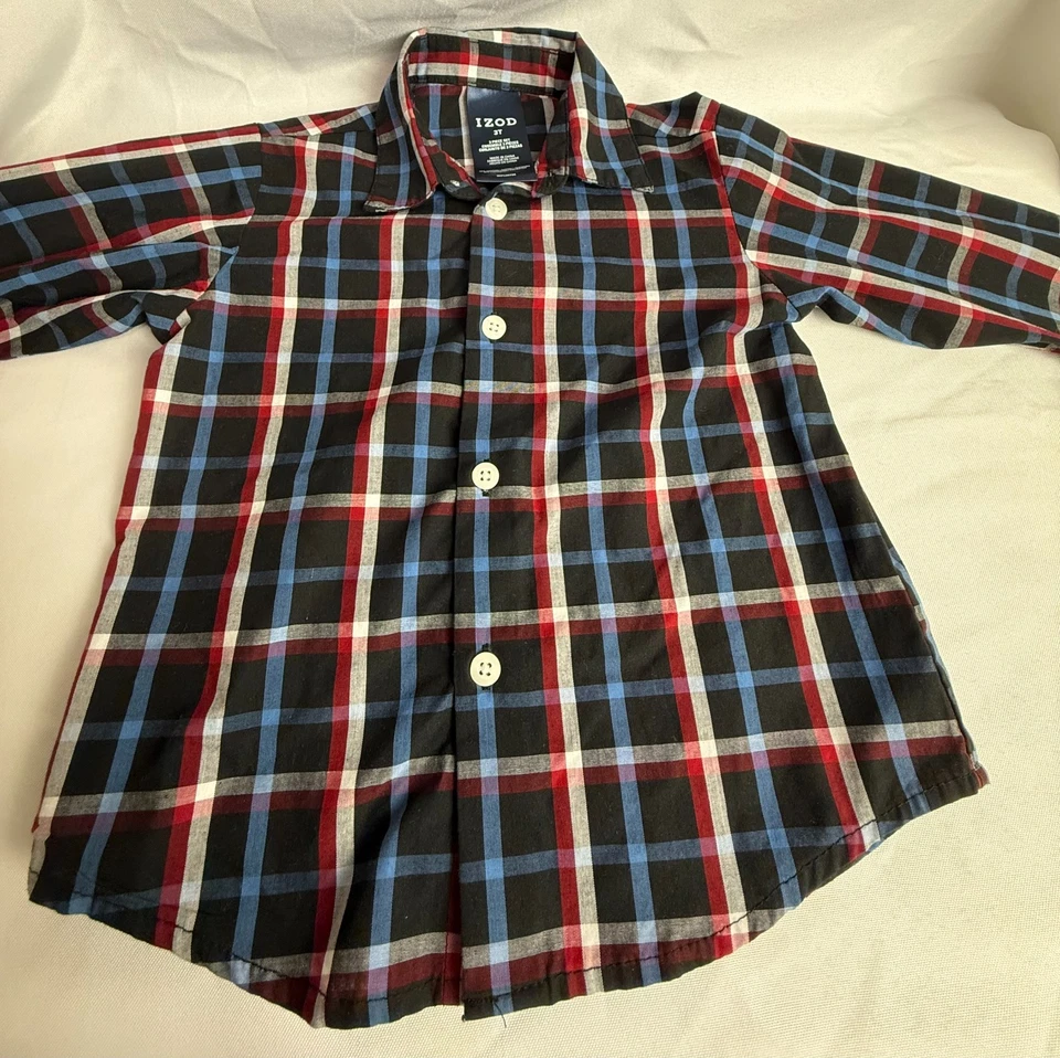 IZOD 3T малыш мальчика клетку рубашка и черные брюки комплект - Изображение 2 из 4