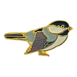 Vintage Black Capped Chickadee Cloisonne Pin Massachusetts State Bird Gift