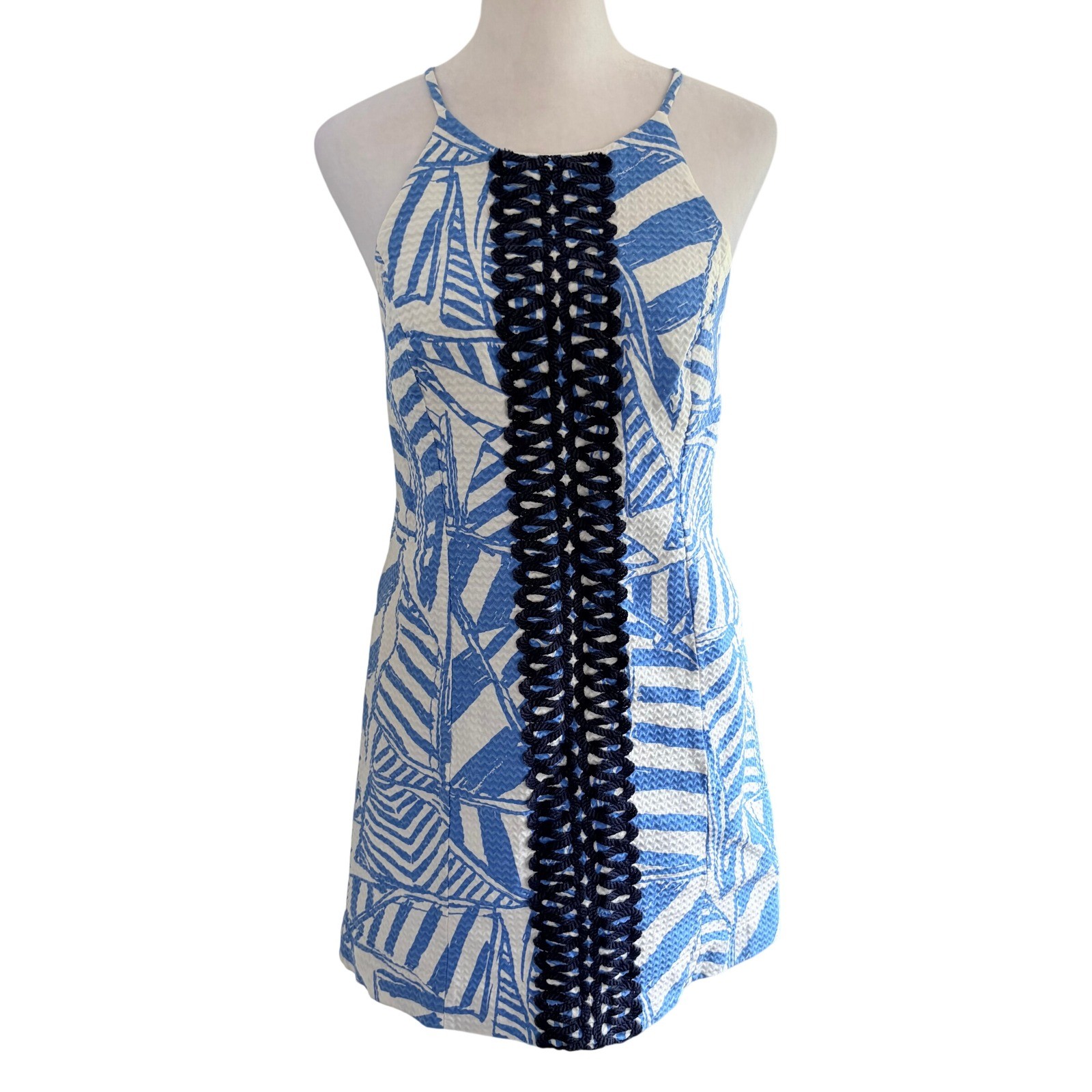 Lilly Pulitzer Annabelle Blue Bay Yacht Shift Dress 4 Blue White Nautical Cotton