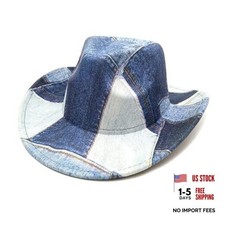 Western Cowboy Hat for Women Man Felt Wide Brim Cowboy Outback Hat Light Blue