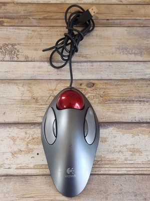 Logitech Trackman USB Red Marble Trackball Mouse T-BC21 TESTED