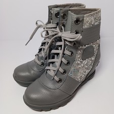 Sorel Girls Ankle Boots Size 1 Gray NY2323-052 Lexie Wedge Waterproof EU 32