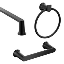 Moen BH3633BL Genta 3 Pc Set 24  Towel Bar Towel Ring Paper Holder, Matte Black