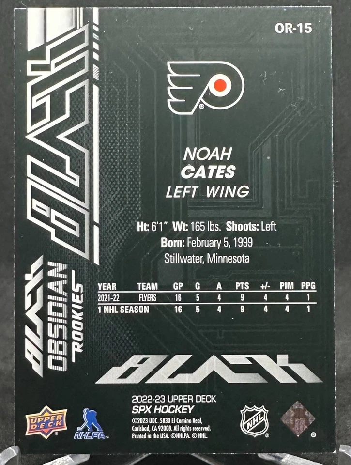 Noah Cates 2022-23 SPx Hockey UD Black Obsidian Rookies /499 #OR-15 - Image 2 of 2