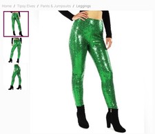 TIPSY ELVES GREEN SEQUIN HIGH RISE LEGGINGS Women's Size large CHRISTMAS