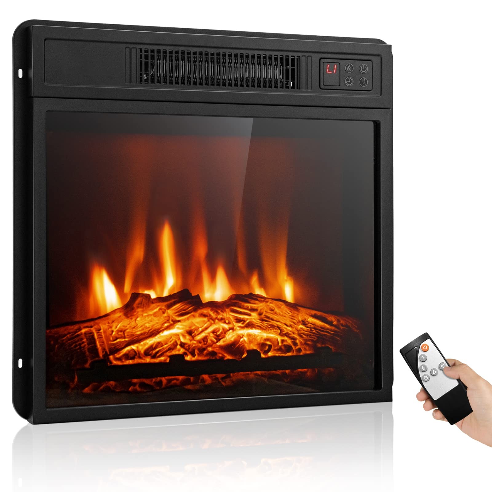 18" Electric Fireplace Insert Recessed Fireplace Heater w/ 3