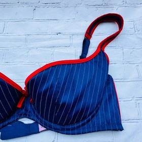 vtg AGENT PROVOCATEUR Blue PINSTRIPE Cardini PinUp Nikita Bra Set Gangster 34C L