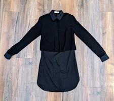 Bailey 44 Black Layered Shirt Dress Collar Sheer Sleeve Peak A Boo Back Sz XS