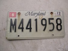 Maryland 2012 license plate   # M441958