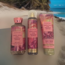 Bath  Body Works Pink Pineapple Sunrise 3 Piece Set Mist Body Cream Body Wash