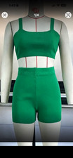Women s Green Ribbed Knit 2pc Set Square Neck...